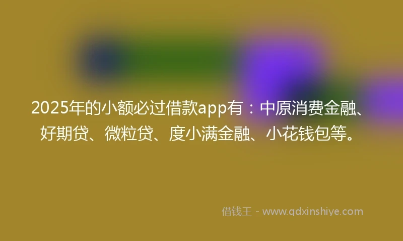2025年的小额必过借款app有：中原消费金融、好期贷、微粒贷、度小满金融、小花钱包等。