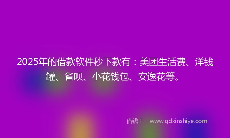 2025年的借款软件秒下款有：美团生活费、洋钱罐、省呗、小花钱包、安逸花等。