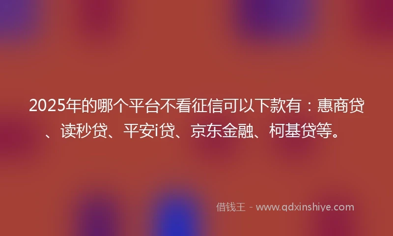 2025年的哪个平台不看征信可以下款有：惠商贷、读秒贷、平安i贷、京东金融、柯基贷等。