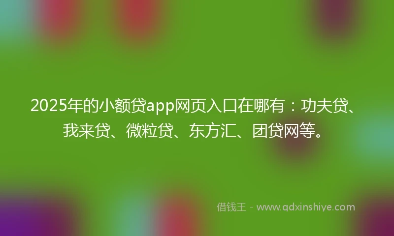 2025年的小额贷app网页入口在哪有：功夫贷、我来贷、微粒贷、东方汇、团贷网等。