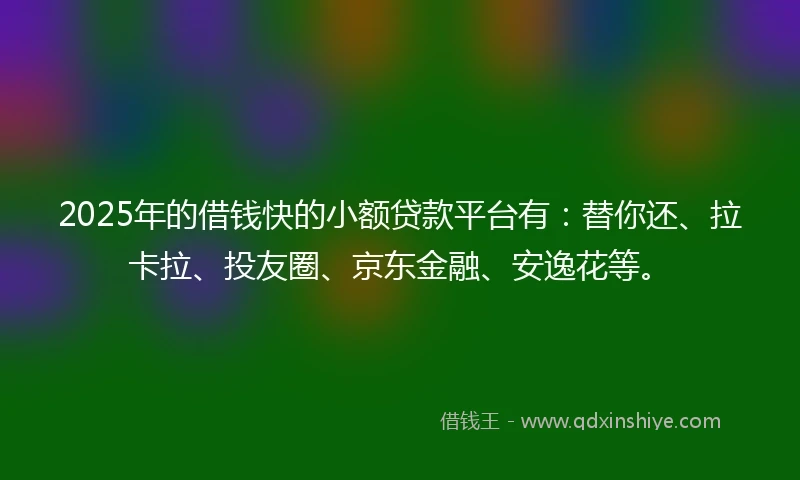 2025年的借钱快的小额贷款平台有：替你还、拉卡拉、投友圈、京东金融、安逸花等。