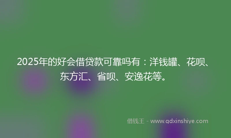 2025年的好会借贷款可靠吗有：洋钱罐、花呗、东方汇、省呗、安逸花等。