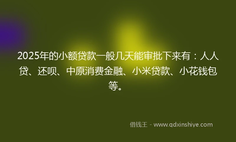 2025年的小额贷款一般几天能审批下来有：人人贷、还呗、中原消费金融、小米贷款、小花钱包等。