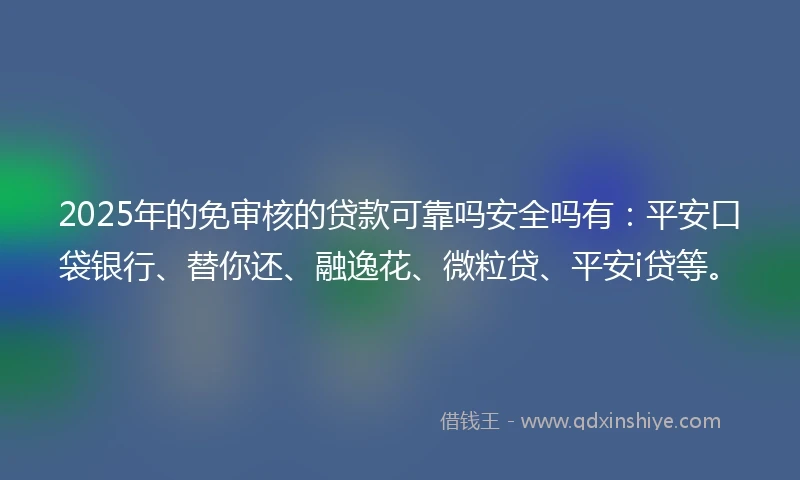 2025年的免审核的贷款可靠吗安全吗有：平安口袋银行、替你还、融逸花、微粒贷、平安i贷等。