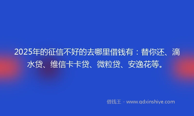 2025年的征信不好的去哪里借钱有：替你还、滴水贷、维信卡卡贷、微粒贷、安逸花等。