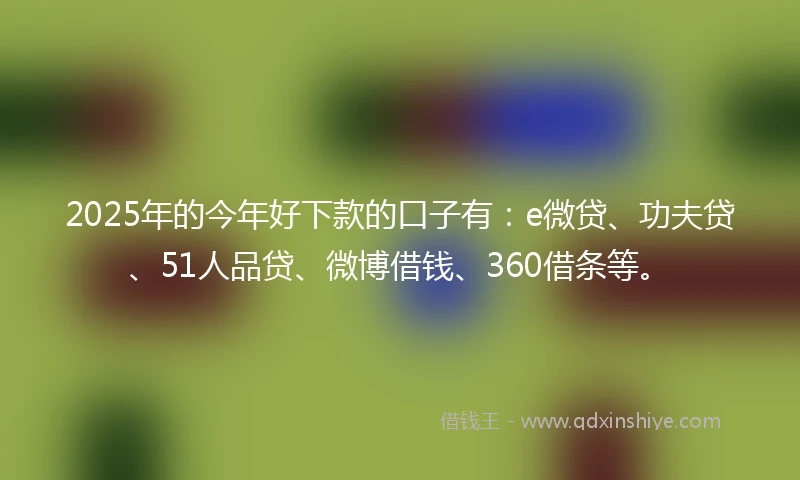 2025年的今年好下款的口子有：e微贷、功夫贷、51人品贷、微博借钱、360借条等。