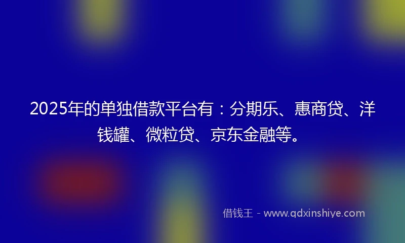 2025年的单独借款平台有：分期乐、惠商贷、洋钱罐、微粒贷、京东金融等。