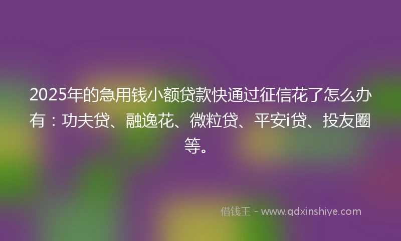 2025年的急用钱小额贷款快通过征信花了怎么办有：功夫贷、融逸花、微粒贷、平安i贷、投友圈等。