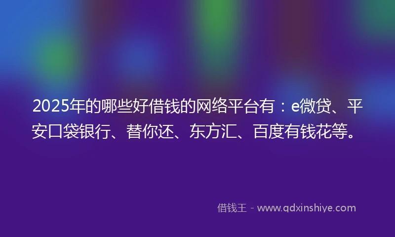 2025年的哪些好借钱的网络平台有：e微贷、平安口袋银行、替你还、东方汇、百度有钱花等。