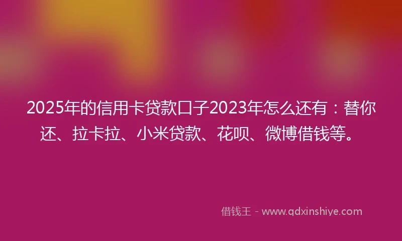 2025年的信用卡贷款口子2023年怎么还有：替你还、拉卡拉、小米贷款、花呗、微博借钱等。