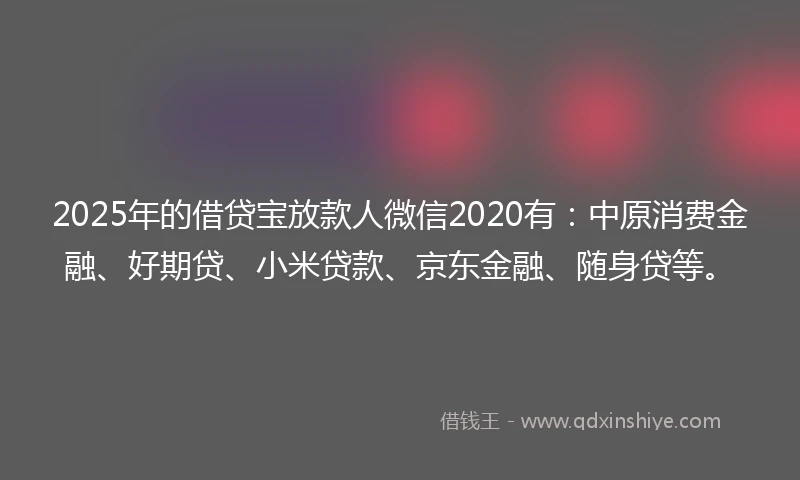 2025年的借贷宝放款人微信2020有：中原消费金融、好期贷、小米贷款、京东金融、随身贷等。