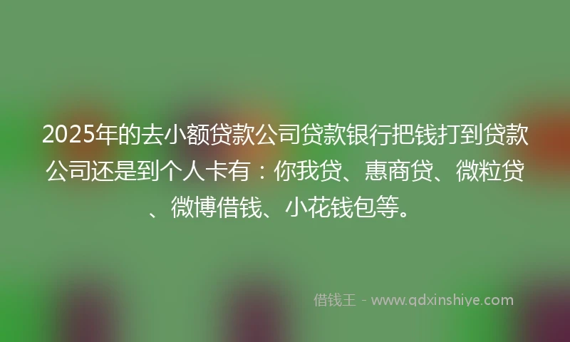 2025年的去小额贷款公司贷款银行把钱打到贷款公司还是到个人卡有：你我贷、惠商贷、微粒贷、微博借钱、小花钱包等。