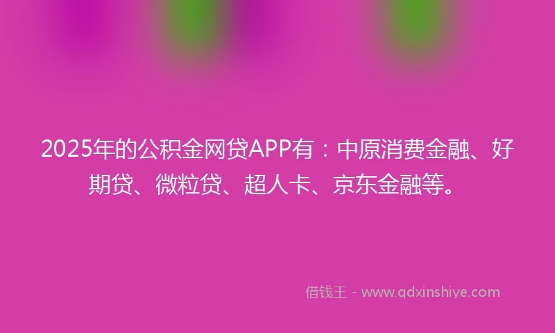 2025年的公积金网贷APP有：中原消费金融、好期贷、微粒贷、超人卡、京东金融等。