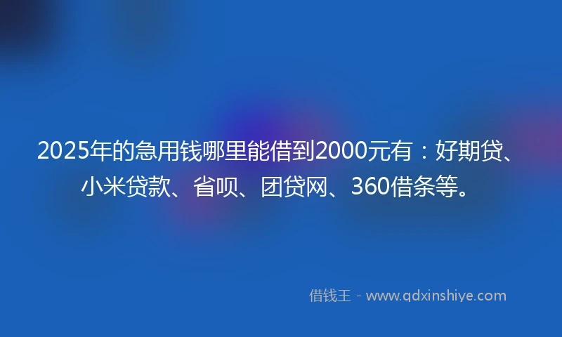 2025年的急用钱哪里能借到2000元有：好期贷、小米贷款、省呗、团贷网、360借条等。