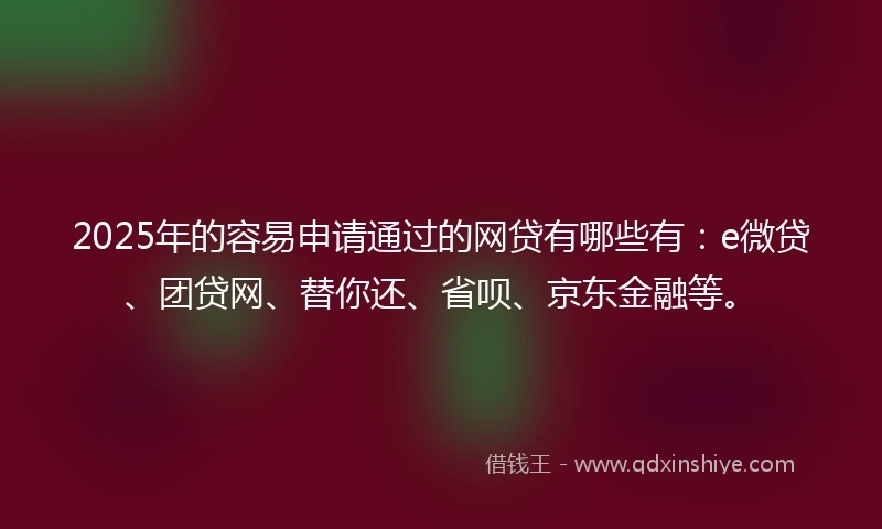 2025年的容易申请通过的网贷有哪些有：e微贷、团贷网、替你还、省呗、京东金融等。