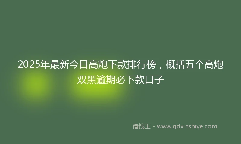 2025年最新今日高炮下款排行榜，概括五个高炮双黑逾期必下款口子