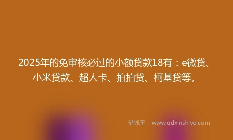 2025年的免审核必过的小额贷款18有：e微贷、小米贷款、超人卡、拍拍贷、柯基贷等。