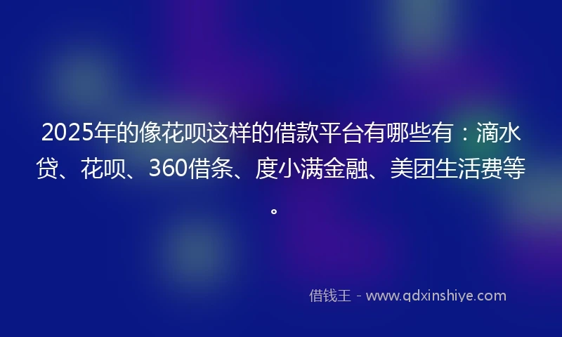 2025年的像花呗这样的借款平台有哪些有：滴水贷、花呗、360借条、度小满金融、美团生活费等。