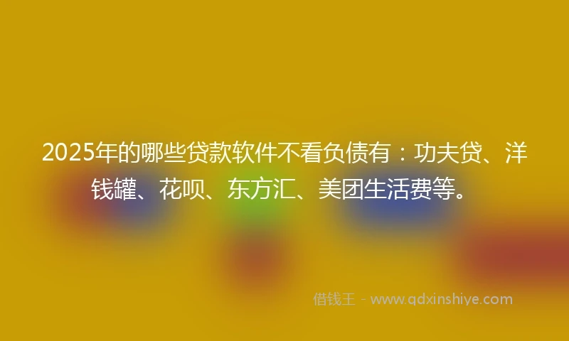 2025年的哪些贷款软件不看负债有：功夫贷、洋钱罐、花呗、东方汇、美团生活费等。