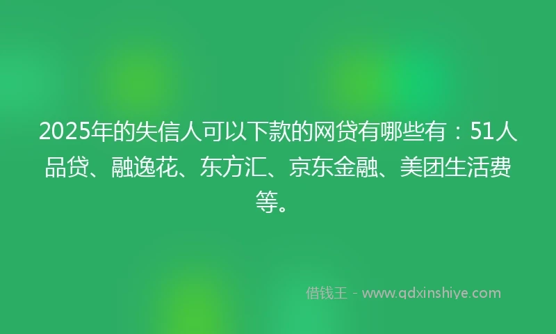 2025年的失信人可以下款的网贷有哪些有：51人品贷、融逸花、东方汇、京东金融、美团生活费等。