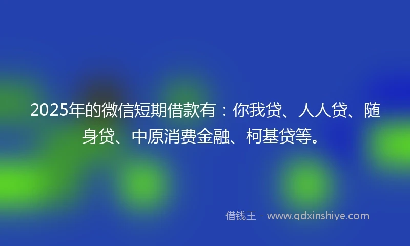 2025年的微信短期借款有：你我贷、人人贷、随身贷、中原消费金融、柯基贷等。
