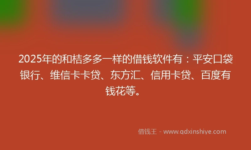 2025年的和桔多多一样的借钱软件有：平安口袋银行、维信卡卡贷、东方汇、信用卡贷、百度有钱花等。