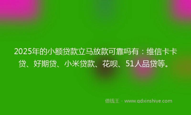 2025年的小额贷款立马放款可靠吗有：维信卡卡贷、好期贷、小米贷款、花呗、51人品贷等。
