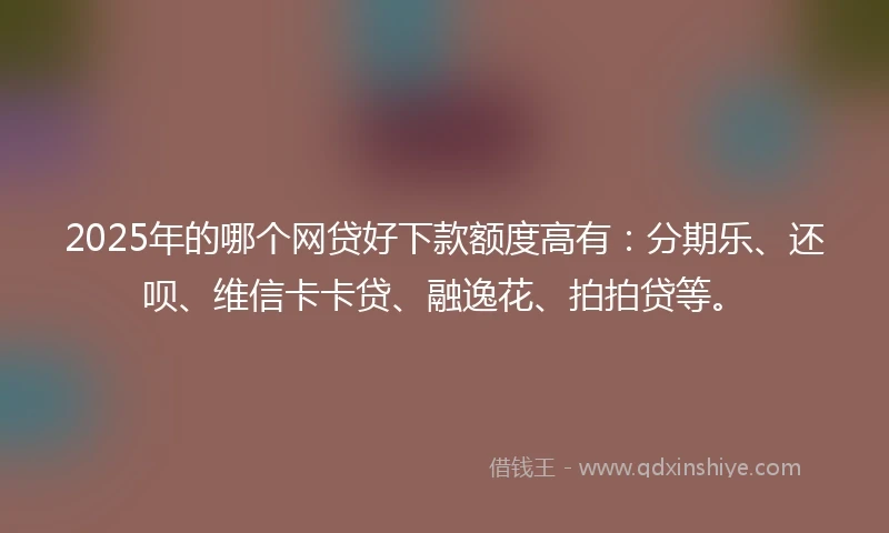 2025年的哪个网贷好下款额度高有：分期乐、还呗、维信卡卡贷、融逸花、拍拍贷等。