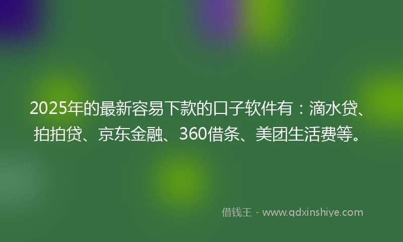 2025年的最新容易下款的口子软件有：滴水贷、拍拍贷、京东金融、360借条、美团生活费等。