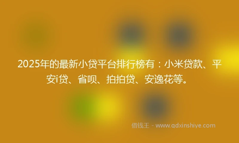 2025年的最新小贷平台排行榜有：小米贷款、平安i贷、省呗、拍拍贷、安逸花等。