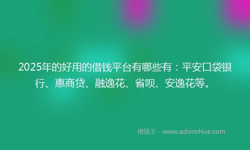 2025年的好用的借钱平台有哪些有：平安口袋银行、惠商贷、融逸花、省呗、安逸花等。