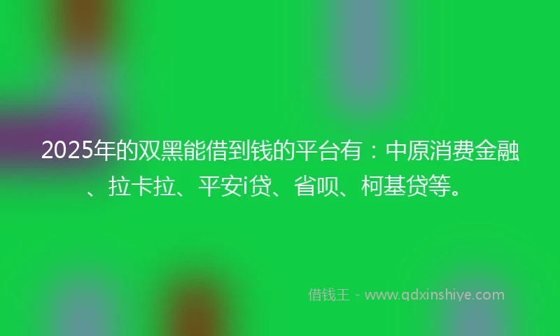 2025年的双黑能借到钱的平台有：中原消费金融、拉卡拉、平安i贷、省呗、柯基贷等。