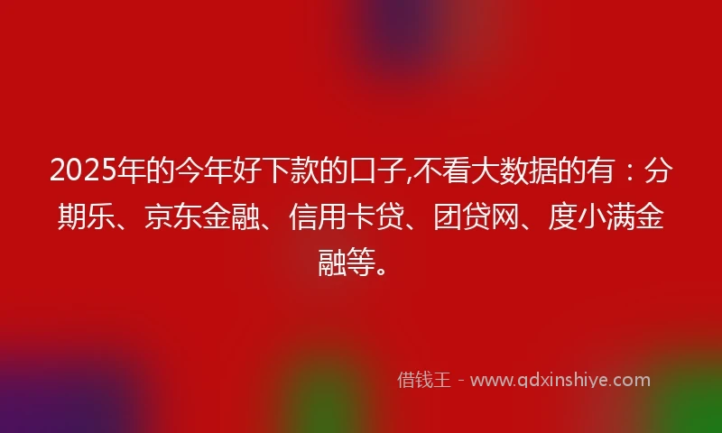 2025年的今年好下款的口子,不看大数据的有：分期乐、京东金融、信用卡贷、团贷网、度小满金融等。