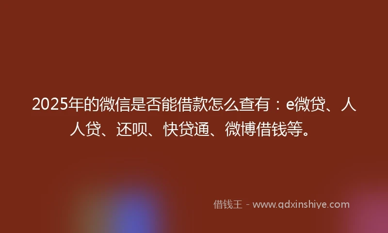 2025年的微信是否能借款怎么查有：e微贷、人人贷、还呗、快贷通、微博借钱等。