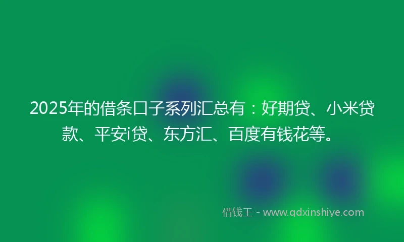 2025年的借条口子系列汇总有：好期贷、小米贷款、平安i贷、东方汇、百度有钱花等。