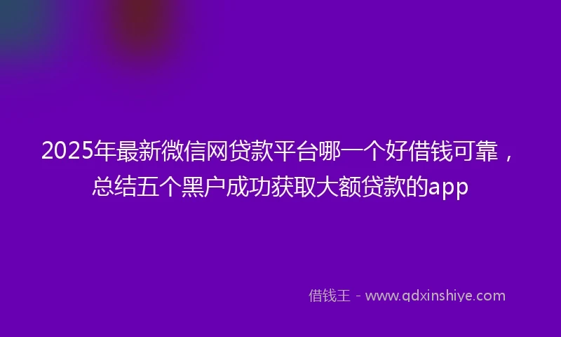 2025年最新微信网贷款平台哪一个好借钱可靠，总结五个黑户成功获取大额贷款的app