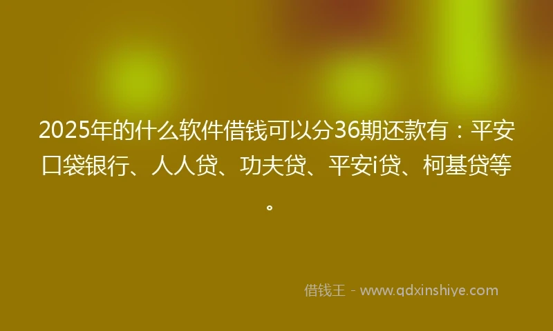 2025年的什么软件借钱可以分36期还款有：平安口袋银行、人人贷、功夫贷、平安i贷、柯基贷等。