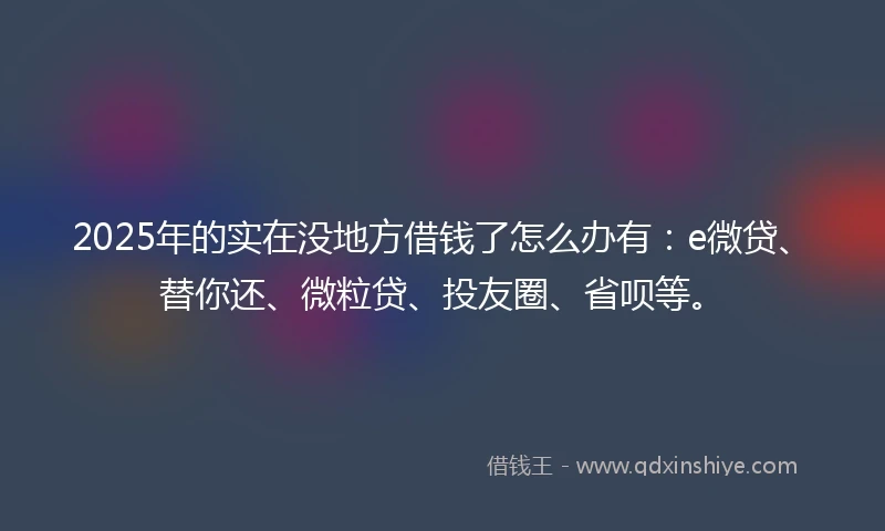 2025年的实在没地方借钱了怎么办有：e微贷、替你还、微粒贷、投友圈、省呗等。
