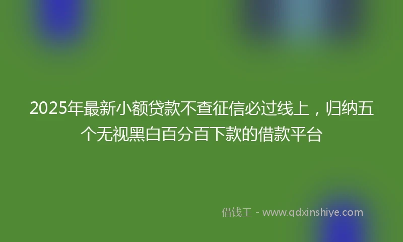 2025年最新小额贷款不查征信必过线上，归纳五个无视黑白百分百下款的借款平台