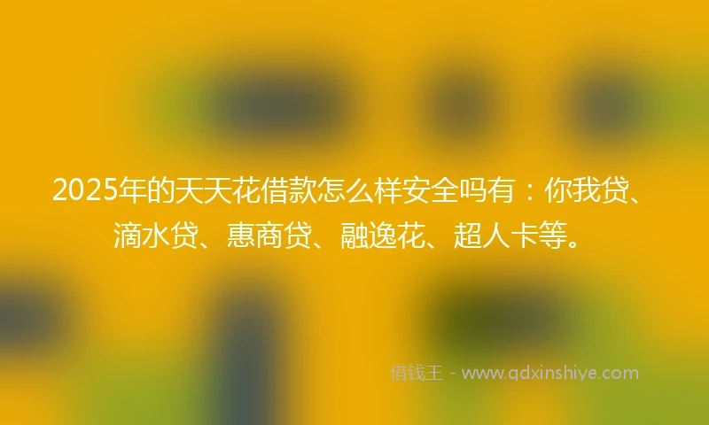 2025年的天天花借款怎么样安全吗有：你我贷、滴水贷、惠商贷、融逸花、超人卡等。
