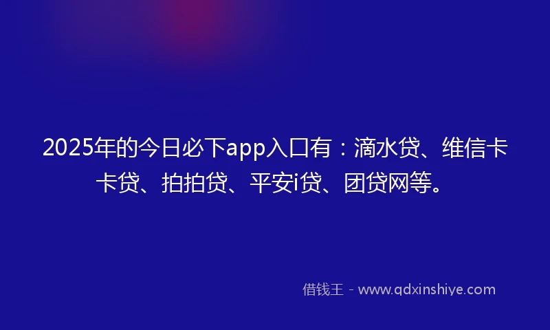 2025年的今日必下app入口有：滴水贷、维信卡卡贷、拍拍贷、平安i贷、团贷网等。
