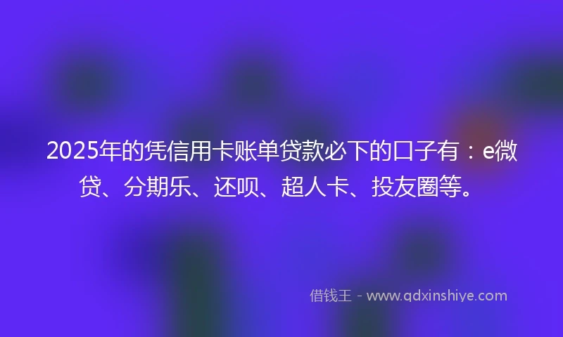 2025年的凭信用卡账单贷款必下的口子有：e微贷、分期乐、还呗、超人卡、投友圈等。