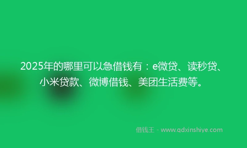 2025年的哪里可以急借钱有：e微贷、读秒贷、小米贷款、微博借钱、美团生活费等。
