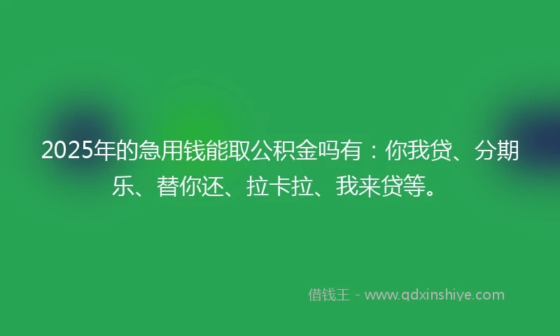 2025年的急用钱能取公积金吗有：你我贷、分期乐、替你还、拉卡拉、我来贷等。