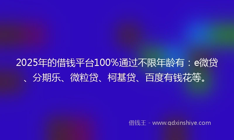 2025年的借钱平台100%通过不限年龄有：e微贷、分期乐、微粒贷、柯基贷、百度有钱花等。
