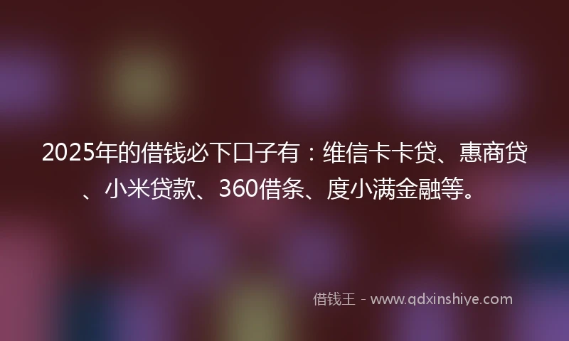 2025年的借钱必下口子有：维信卡卡贷、惠商贷、小米贷款、360借条、度小满金融等。