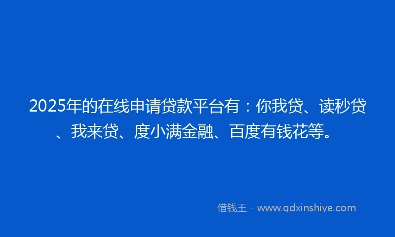 2025年的在线申请贷款平台有：你我贷、读秒贷、我来贷、度小满金融、百度有钱花等。