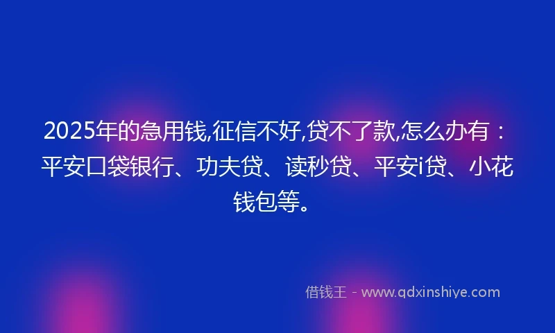 2025年的急用钱,征信不好,贷不了款,怎么办有：平安口袋银行、功夫贷、读秒贷、平安i贷、小花钱包等。