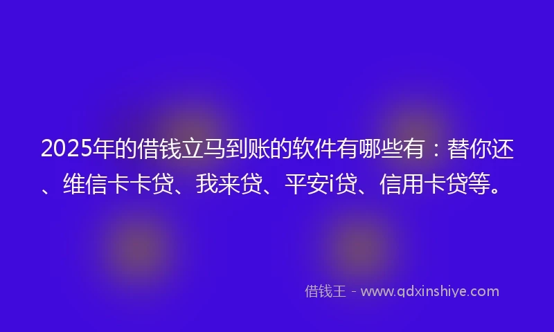 2025年的借钱立马到账的软件有哪些有：替你还、维信卡卡贷、我来贷、平安i贷、信用卡贷等。