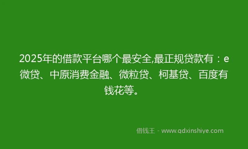2025年的借款平台哪个最安全,最正规贷款有：e微贷、中原消费金融、微粒贷、柯基贷、百度有钱花等。